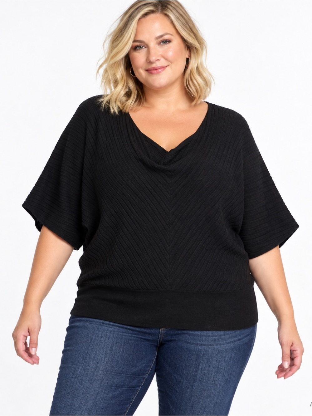 Lane Bryant Black Ribbed Dolman Sweater Draped Neck Size 14/16